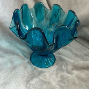 Vintage L.E. Smith Blue Pedestal Art Bowl